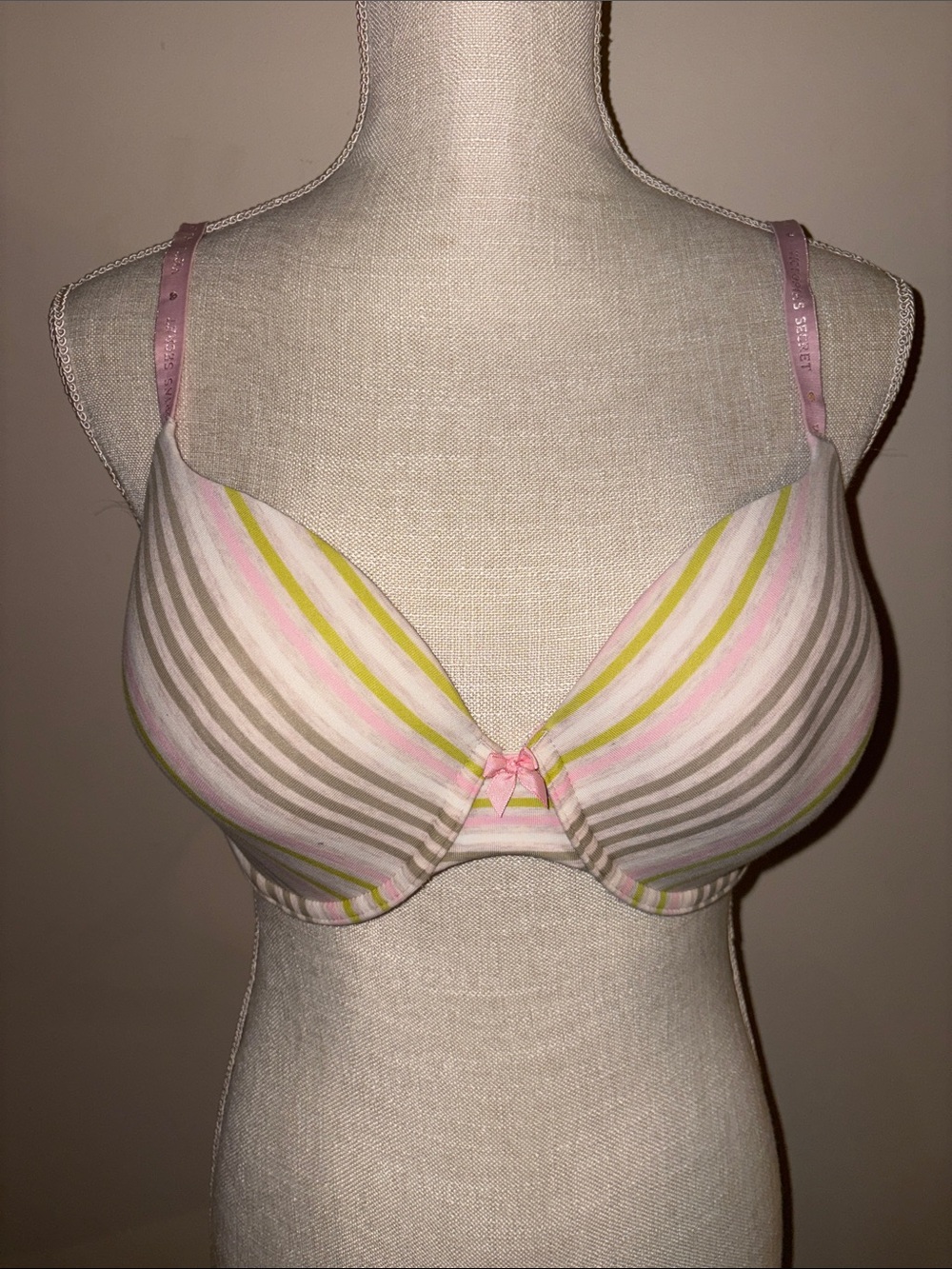 Women's Striped T-Shirt Bra - Pink, Cream, Light Green & Gray